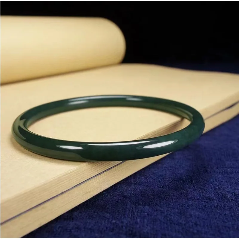 Hetian Jade Sapphire Round Strip Women's Thin Strip Jade Bracelet Has A Versatile Temperament