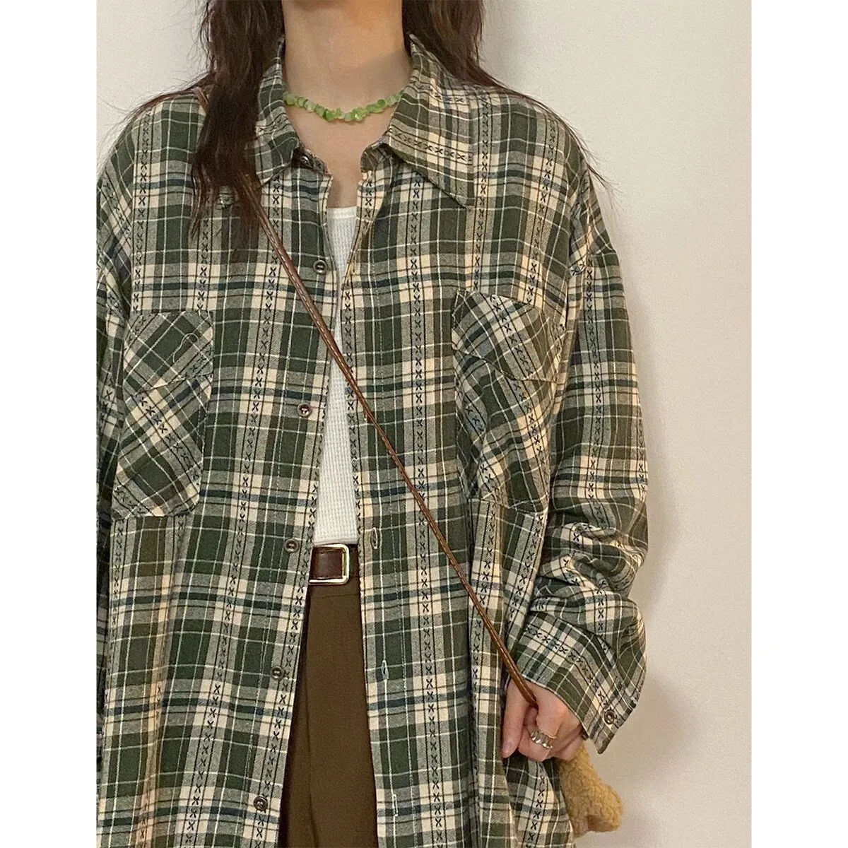 

2025 Autumn New Retro Plaid Long Sleeve Shirts Women's Petite Loose Couple Style Versatile Shirt Jacket