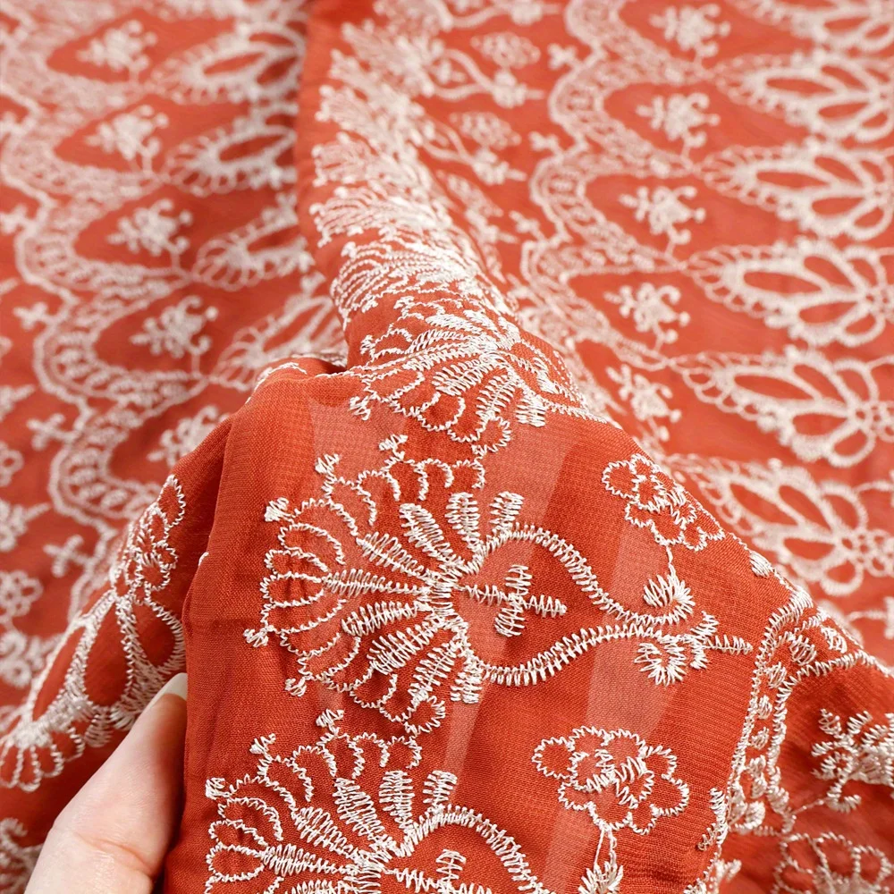 2 Yards Ethnic Style Jacquard Organza Mesh Fiber Fabric Spring and Summer Micro Skeleton Han Dynasty Dress Shirt Fabric