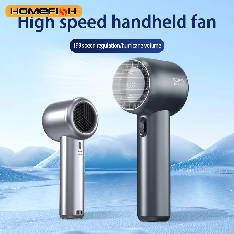 HOMEFISH Handheld Portable Fan 3 Speed Foldable Desktop Fan USB Rechargeable 3600mAh LED Digital Display for Home Office Travel