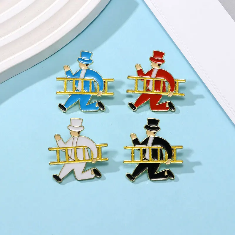 Abstract Ladder Gentleman Enamel Lapel Pin Vintage Running Figure Metal Badge Coat Backpack Retro Fashion Ornament