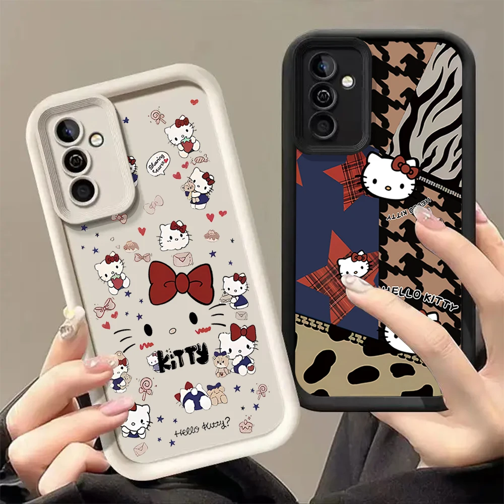 لطيف الكرتون H-HelloKitty FUNDA جراب هاتف لسامسونج غالاكسي S24 S23 S22 S21 S20 FE الترا زائد 4G 5G عدسة دائرة