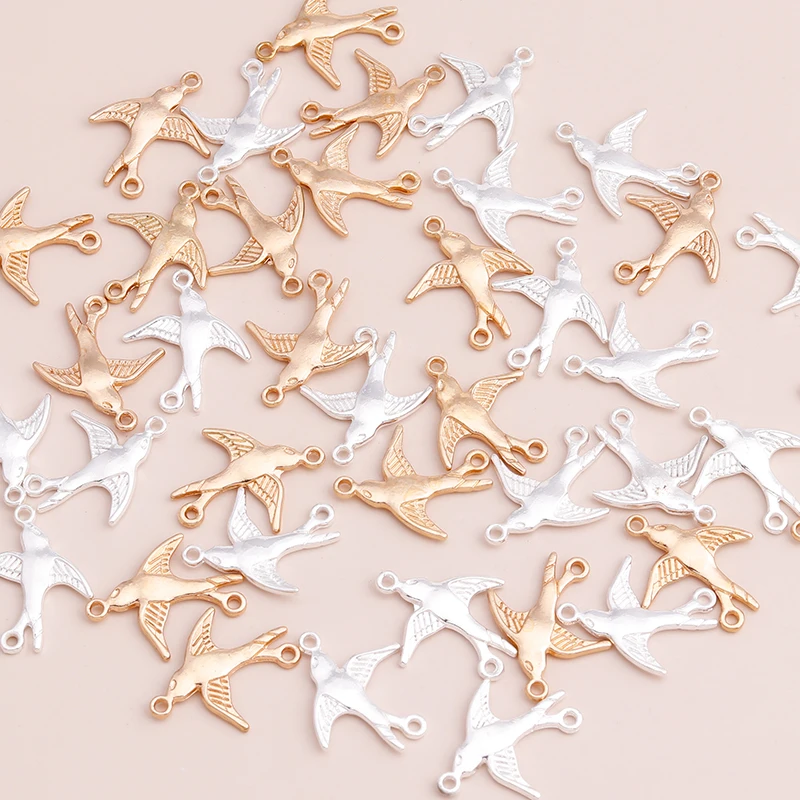 Leslie 30pcs 16*20mm Gold Silver Color Alloy Dove Pigeon Charms Connectors Swallow Pendants for Bracelet Necklace DIY Jewelry