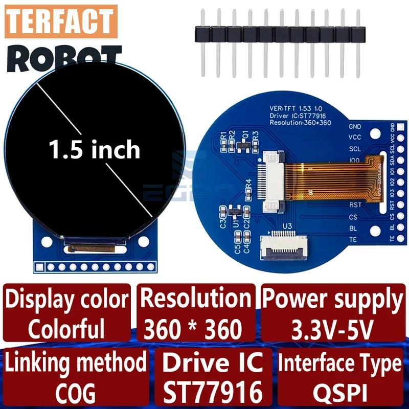 tela-lcd-tft-de-153-polegadas-st77916-tela-pequena-com-resolucao-de-360x360-pixels-tela-lcd-redonda-qspi-colorida-para-arduino