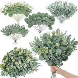 20pcs Artificial Mixed Eucalyptus Leaves Stems Silver Dollar Leaves for DIY Bouquets Floral Arrangement Home Decor Wedding