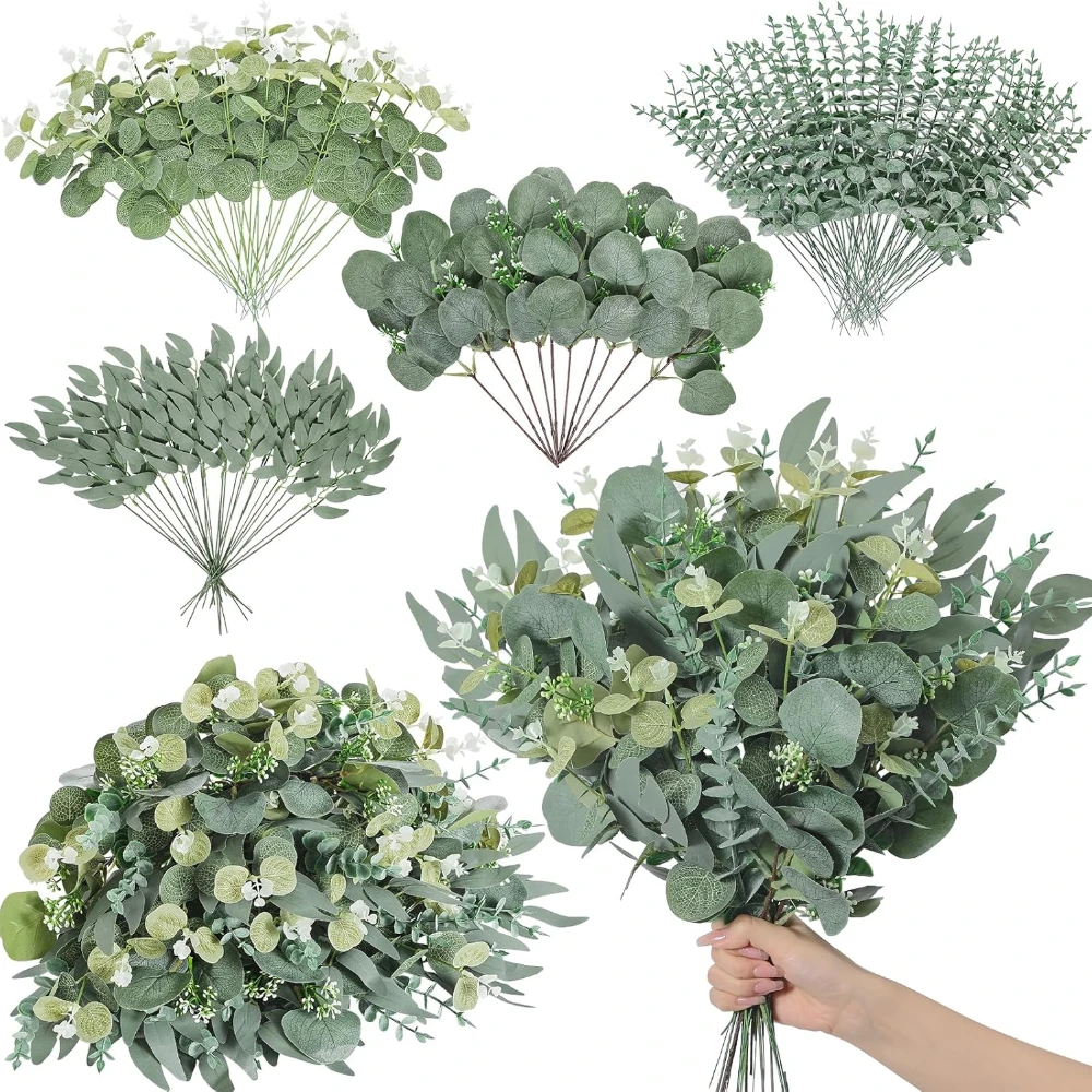 20 sztuk sztuczne mieszane liście eukaliptusa łodygi srebrne liście dolara dla majsterkowiczów bukiety kompozycja kwiatowa Home Decor ślub