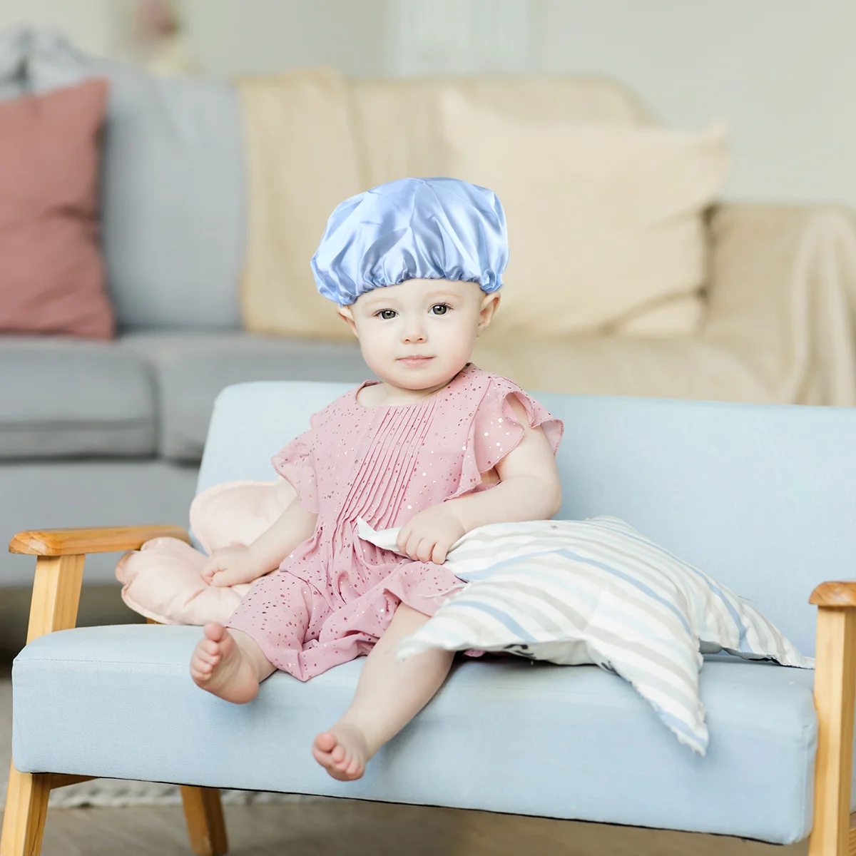 

3pcs Kids Sleeping Hat Adjustable Satin Hair Caps For Children 2-7 Years Elastic Bath Shower Use Yellow Sky Blue Pink