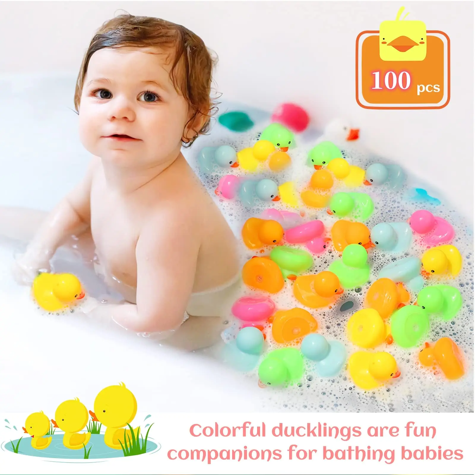 100 pezzi Mini anatra di gomma Set,Mini Duckies di gomma colorati giocattolo da bagno per bambini, galleggiante e squittio piccolo giocattolo da piscina anatra per la festa dei bambini