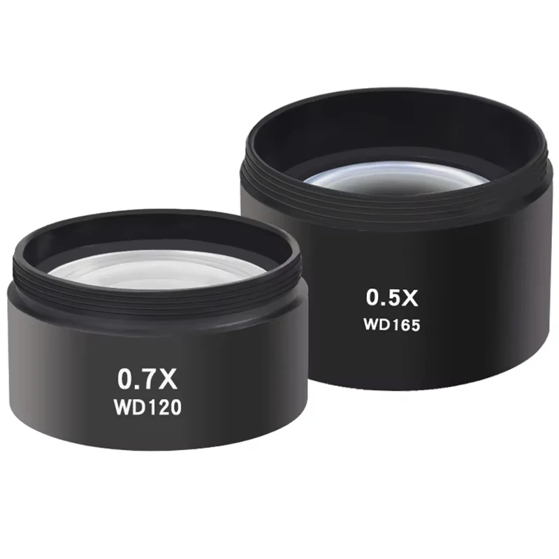 WD165 0.5X WD120 0.7X Barlow Lens Stereo Microscope Auxiliary Objective Lens Mounting Thread M48mm Reduction Lens Optical Glass