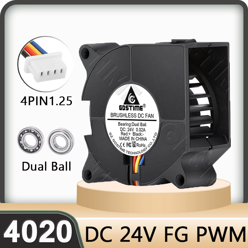 Gdstime 40mm 4020 Blower Fan 24V 4PIN DC Radial Fan Dual Ball Cooling Fan FG PWM 3D Priter Turbo Fan High Rotational Speed Fan