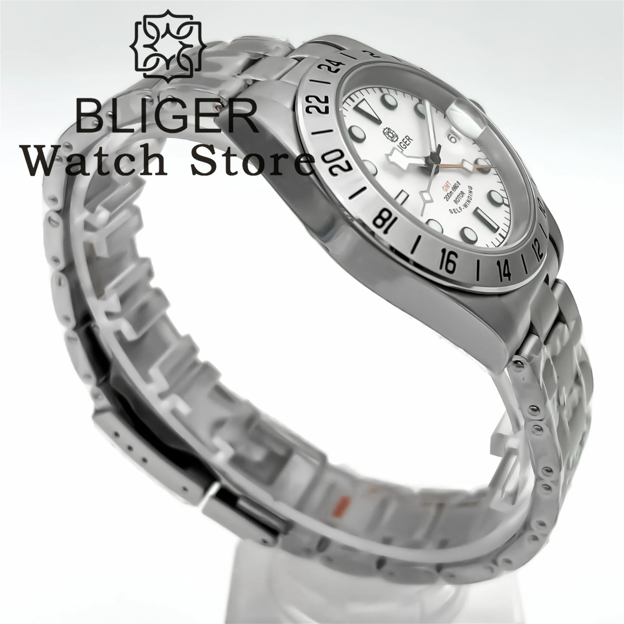 BLIGER New 39mm Automatic Mechanical GMT Watch NH34 Stainless Steel Sport Watch Sapphire Luminous Waterproof For Men Relogio