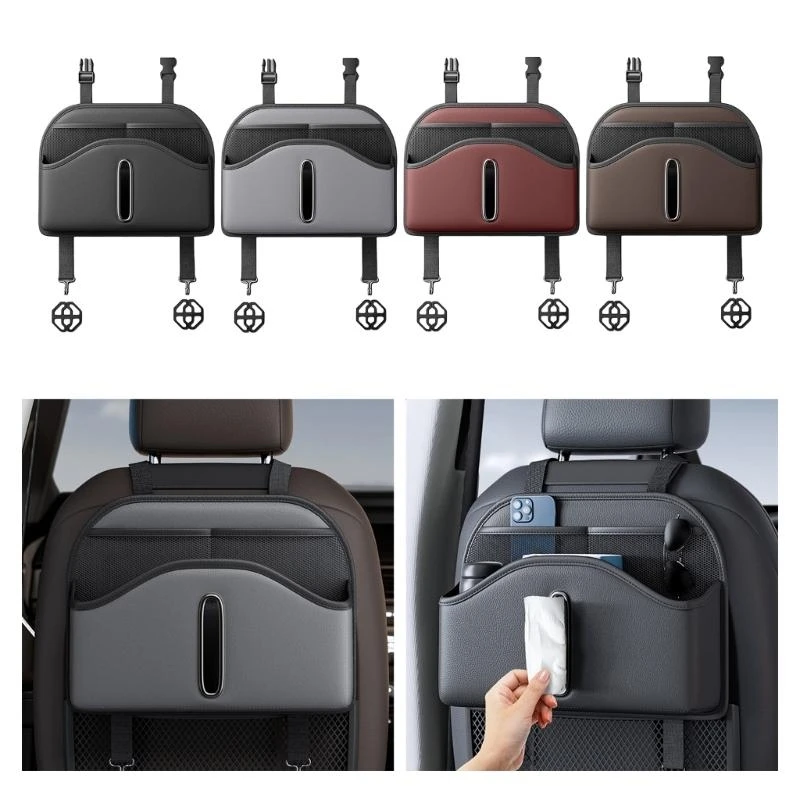 Leather Car Seats Back Organizers with Tissue Box & Cup Holder Car Interior Accessories Easy to Use for a Neat Interior H9EE