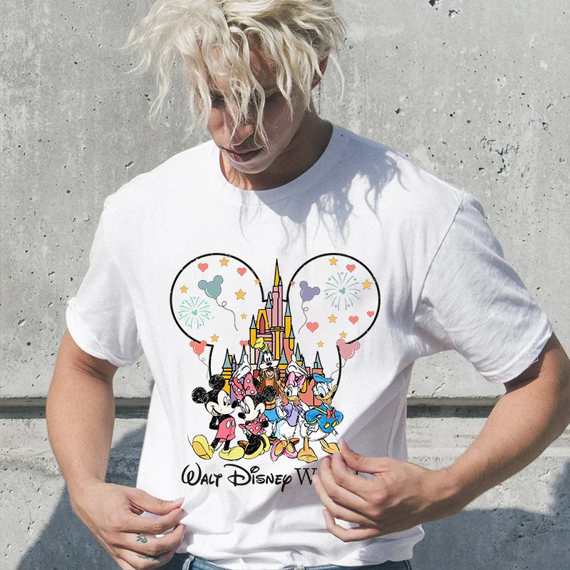 

Disney World Mickey And Friends Printed Men's T-Shirt Pure Cotton Short Sleeve Casual Top Loose Clothing