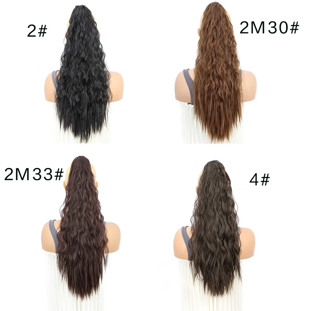 Long Black Drawstring Ponytail Extension for Women Synthetic Curly Wavy Clip in Ponytail Hair Extensions for Daily Party Use