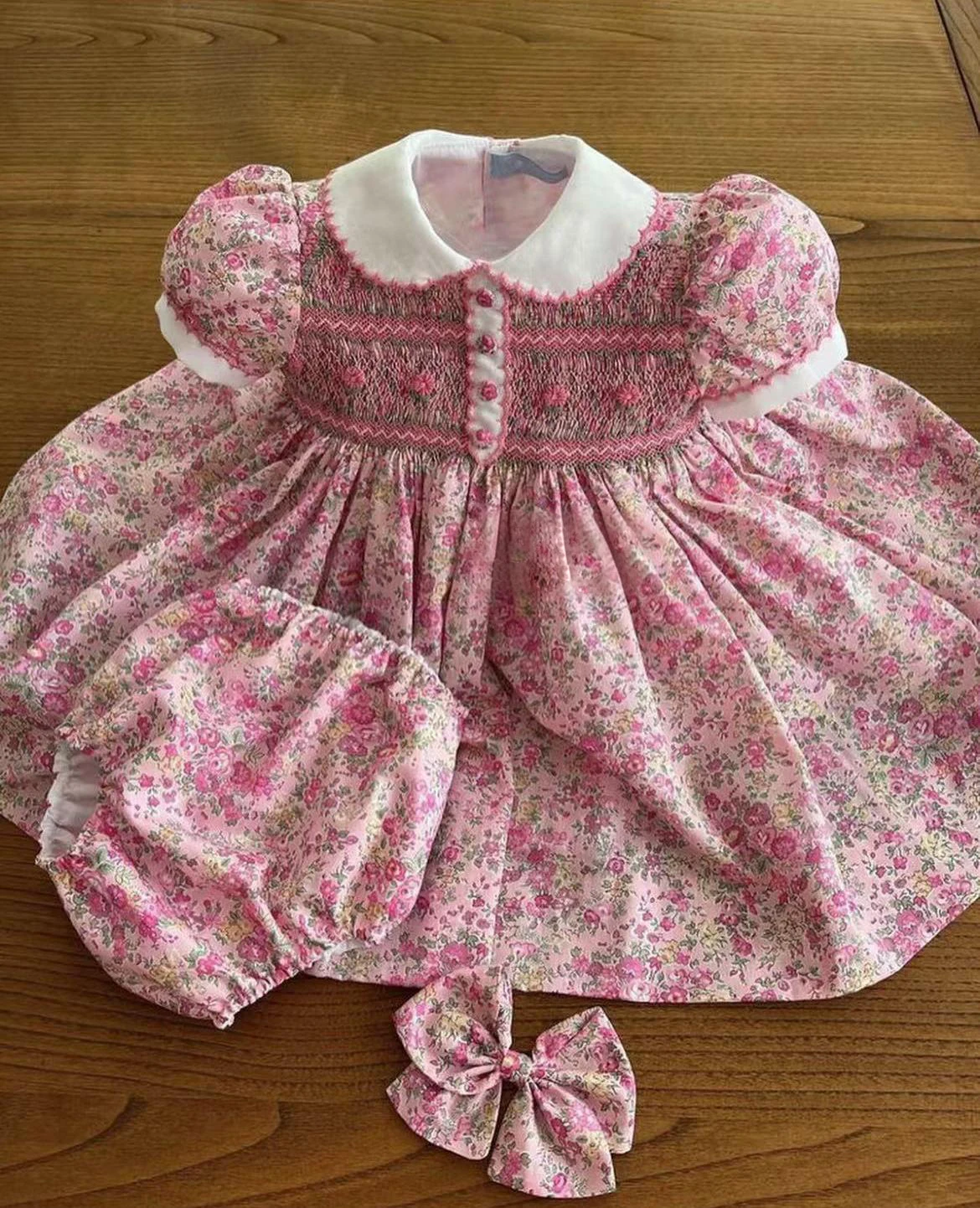 0-12Y Baby Girl Summer Pink Floral Handmade Embroidery Smocked Vintage Princess Dress for Birthday Photography Holiday Eid A278