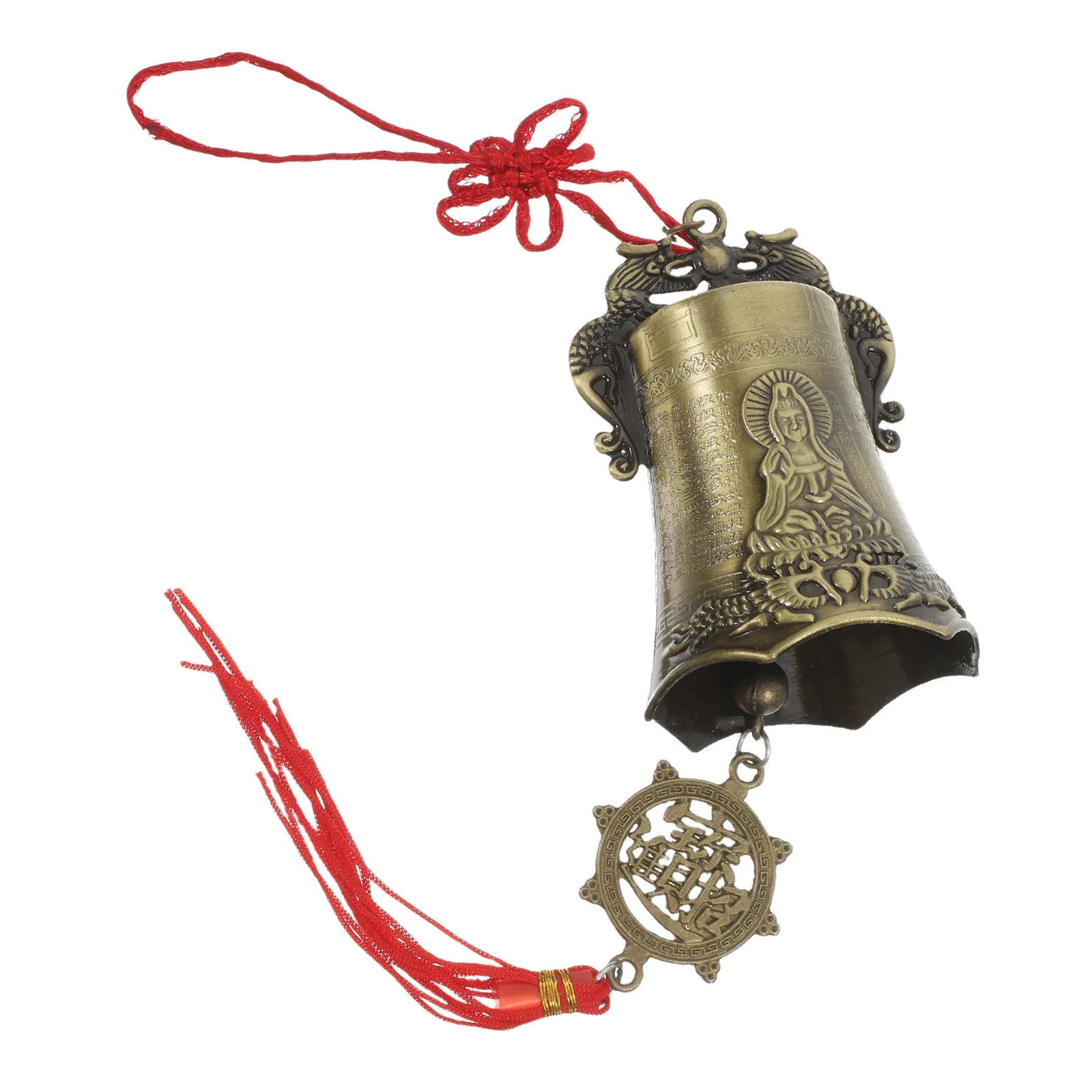 Chinese Vintage Dragon Buddha Wind Chime Metal Hanging Bell for Good Fortune Protection Garden Patio Door Eave