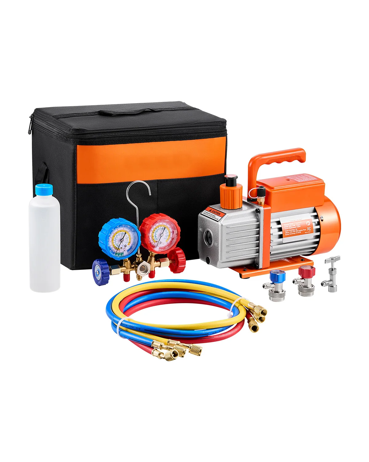 3.5 CFM 4.5 CFM Vacuum Pump & Gauge Set, Single Stage Rotary Vane HVAC & Hoses for R134a R12 R22 R502a R410A R404 R407C