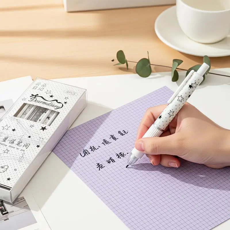 4 stylos à pression à motif de pois et d'étoiles, séchage rapide, écriture fluide, papeterie de haute qualité au style tendance pour les étudiants adolescents