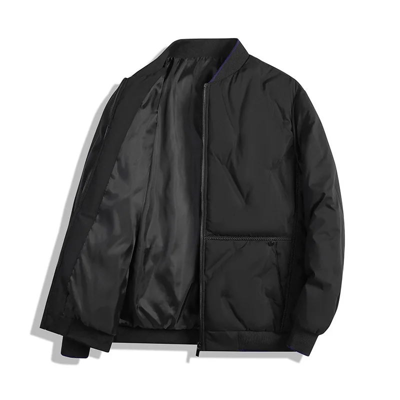 Veste d'hiver épaisse pour homme à col bomber noir, rembourrage en coton, parka décontractée tendanc