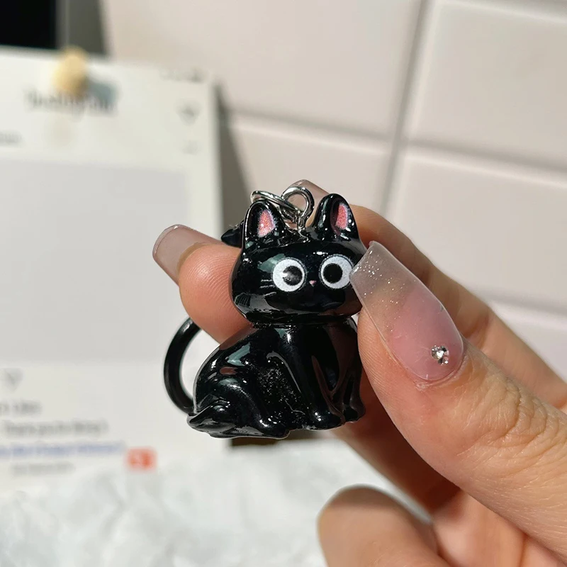 Schwarzer Katzen-Anhänger, süßer, großäugiger Katzen-Stern-Schlüsselanhänger, Cartoon-Freundin, kleines Geschenk, Taschenzubehör – Detail 5