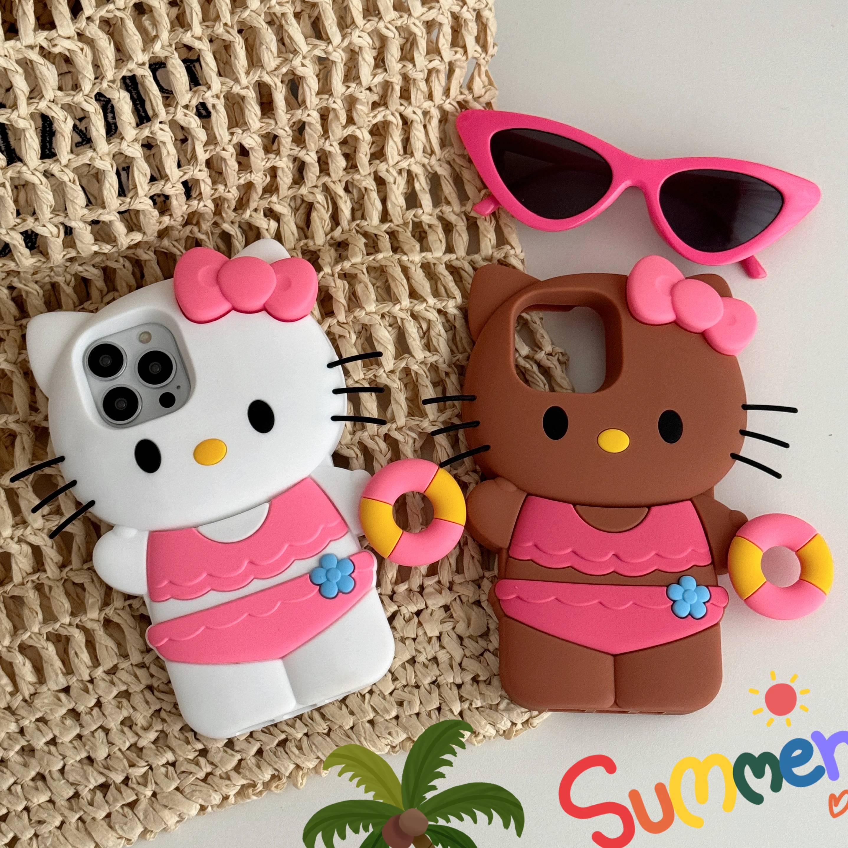 Cute Sanrio Hello Kitty 3D Stereoscopic Phone Case For IPhone 15 14 13 12 11 Pro Max Funny Summer Style Silicone Soft Back Cover