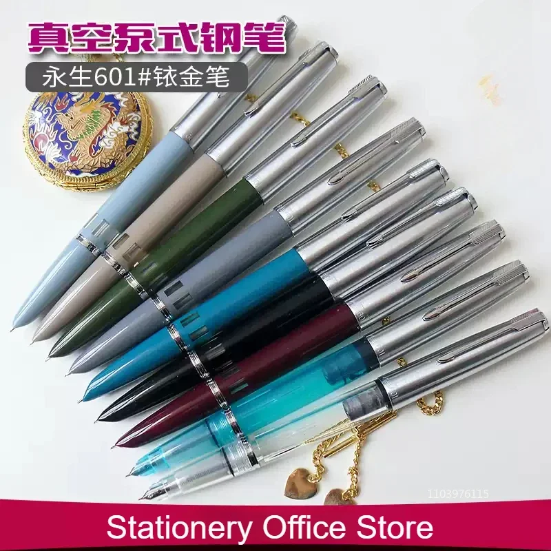 NEW Wingsung 601 Press Piston Fountain Pen Iridium EF/F Nib Steel Cap Vacumatic Resin Ink Pen School Stationery Office Supplies