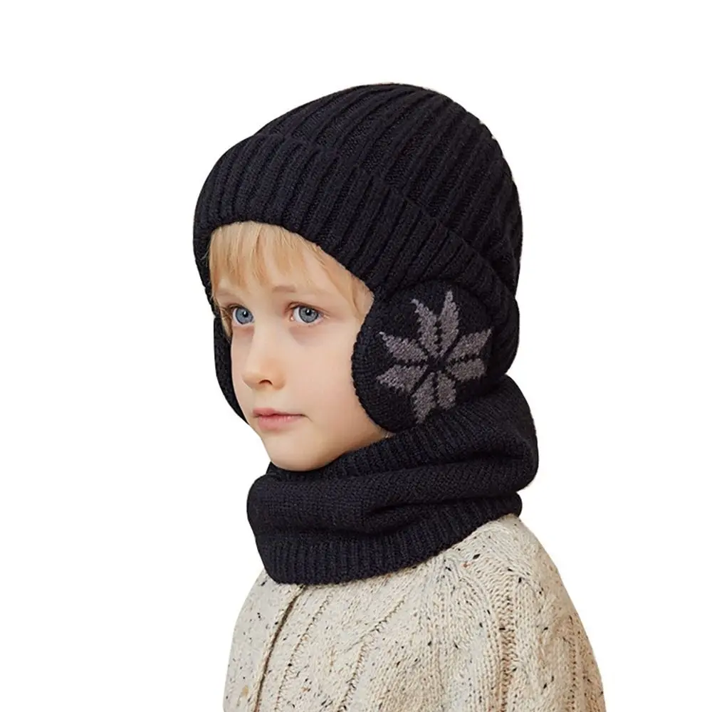 

Simple Solid Color Ear Protection Wool Caps Coldproof Muffler Children Knitted Benines Thickened Warm Knitted Skullies Autumn