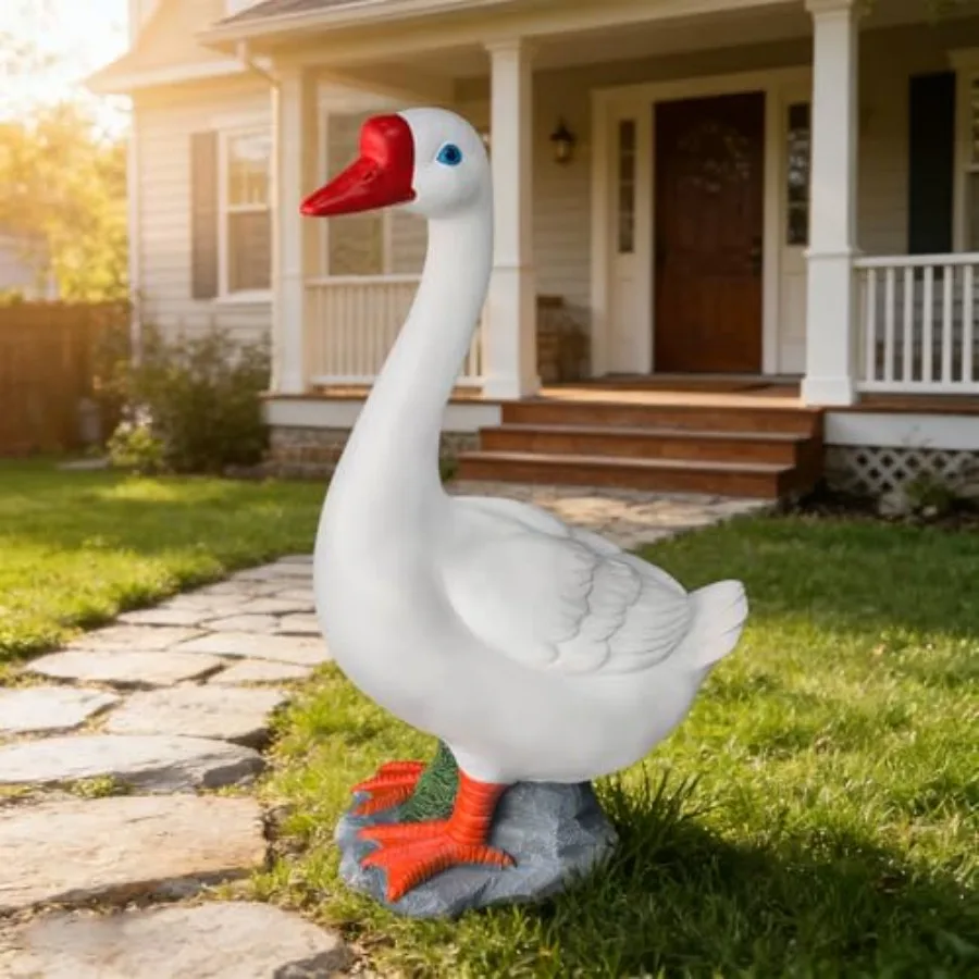 

Porch Goose Statue - 19.5" Garden Resin Goose Decorative Figurine Duck Sculpture for Outdoor Indoor Patio Lawn Decor Gift for W
