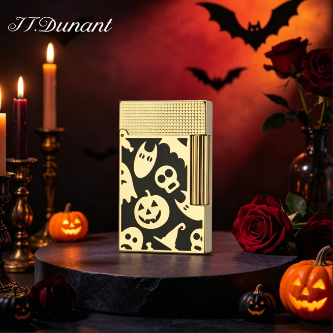 JT.Dunant Lighter Gold Metal Halloween Creative Pattern Refillable Butane Gas Lighters Luxury Accessories for Cigar Men Smoking