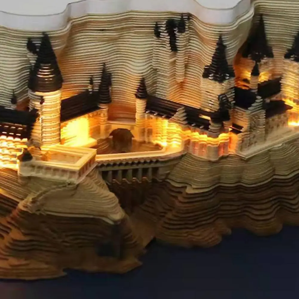 8cmウィークリーカレンダー、創造性を高める3Dキャッスルカレンダー、LEDライト付きペーパーカービングアートデスクカレンダー、ホームオフィスデコレーション用1セット