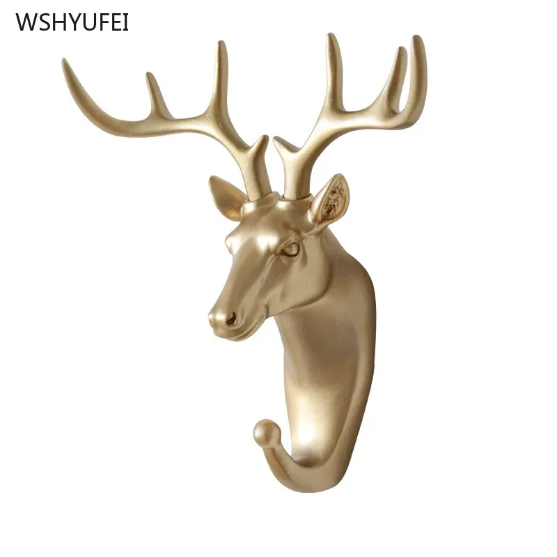 American Punch-free Wall Hanging Hook Deer Head Antlers Hanging Clothes Hat Scarf Key Deer Horns Hanger Rack Wall Decoration