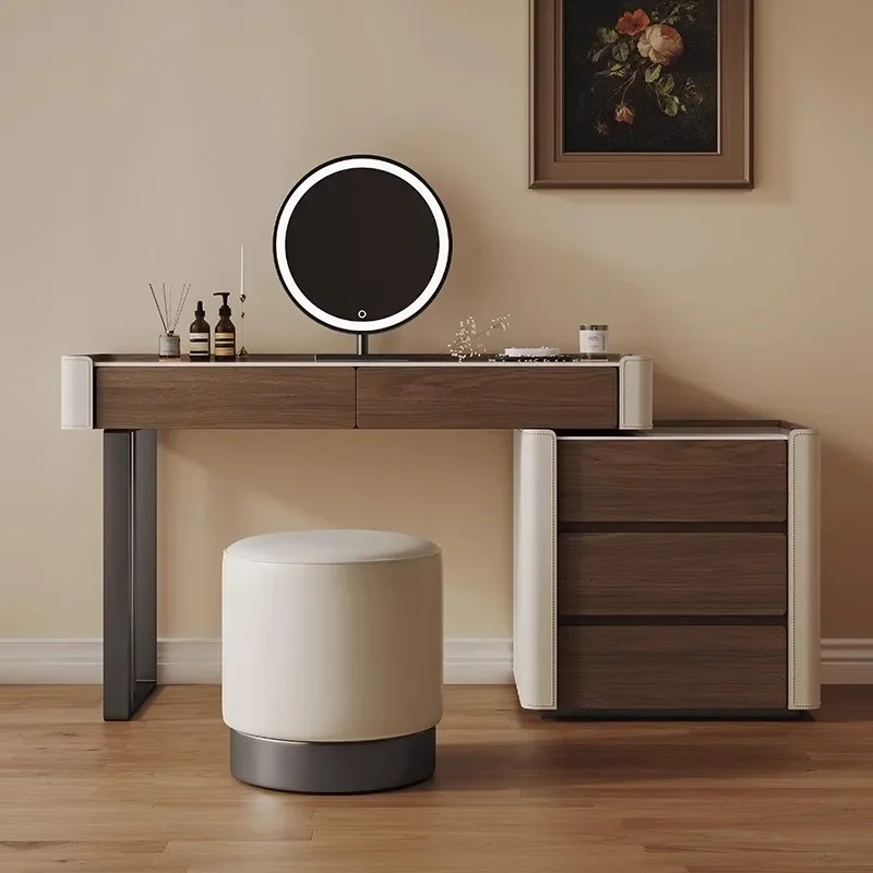 

superior sense master bedroom dresser bucket cabinet Italian light luxury saddle leather rock panel makeup table