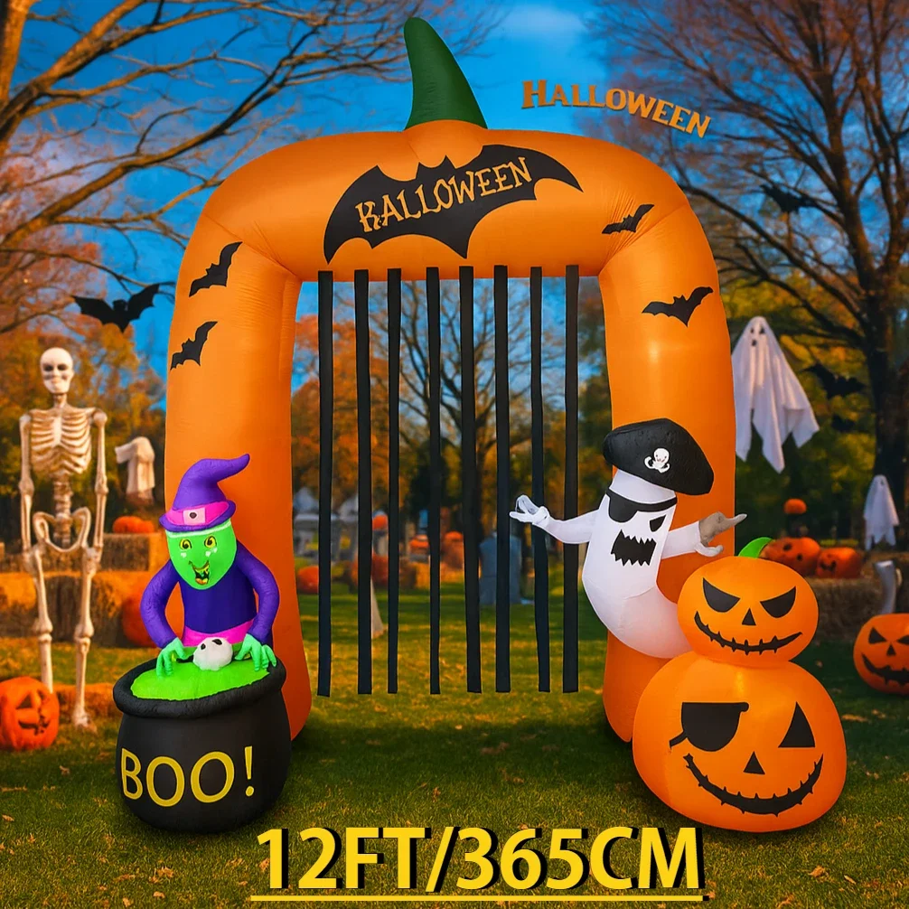 12FT عطلة الإضاءة LED أضواء العملاق هالوين نفخ الديكور الساحرة شبح اليقطين قوس لوازم الحديقة الحلي المنزلية #5