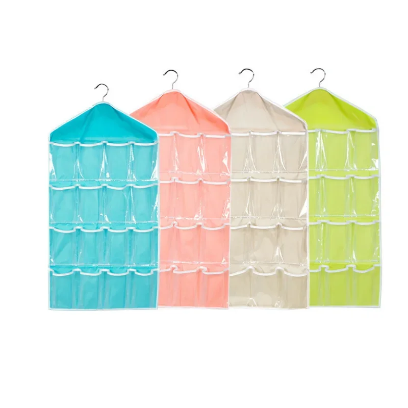 Hot 16 Pockets Wardrobe Pockets Clear Hanging Bag Socks Bra Underwear Stationery Rack Hanger Storage Saving Space Tidy Organizer