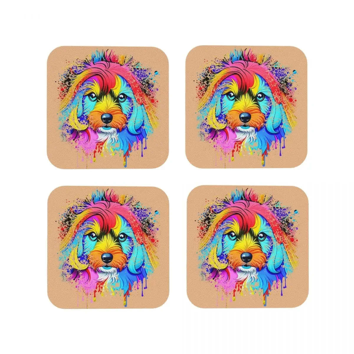 Yorkie Dog Lovers Dispersal Art Colour Coasters Coffee Mats Leather Placemats Mug Tableware Decoration & Accessories Pads