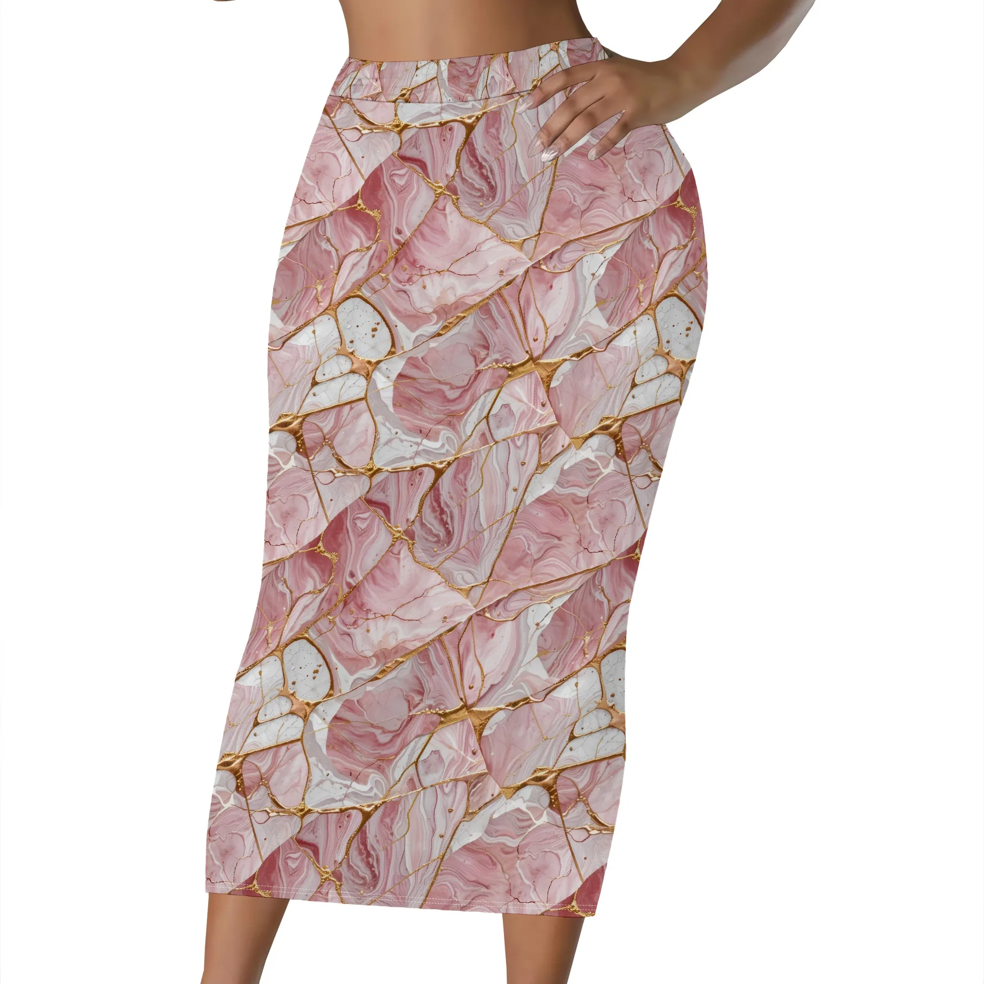 

Women Bodycon Vintage Print Midi Skirt High Waist Sexy Pencil Skirt