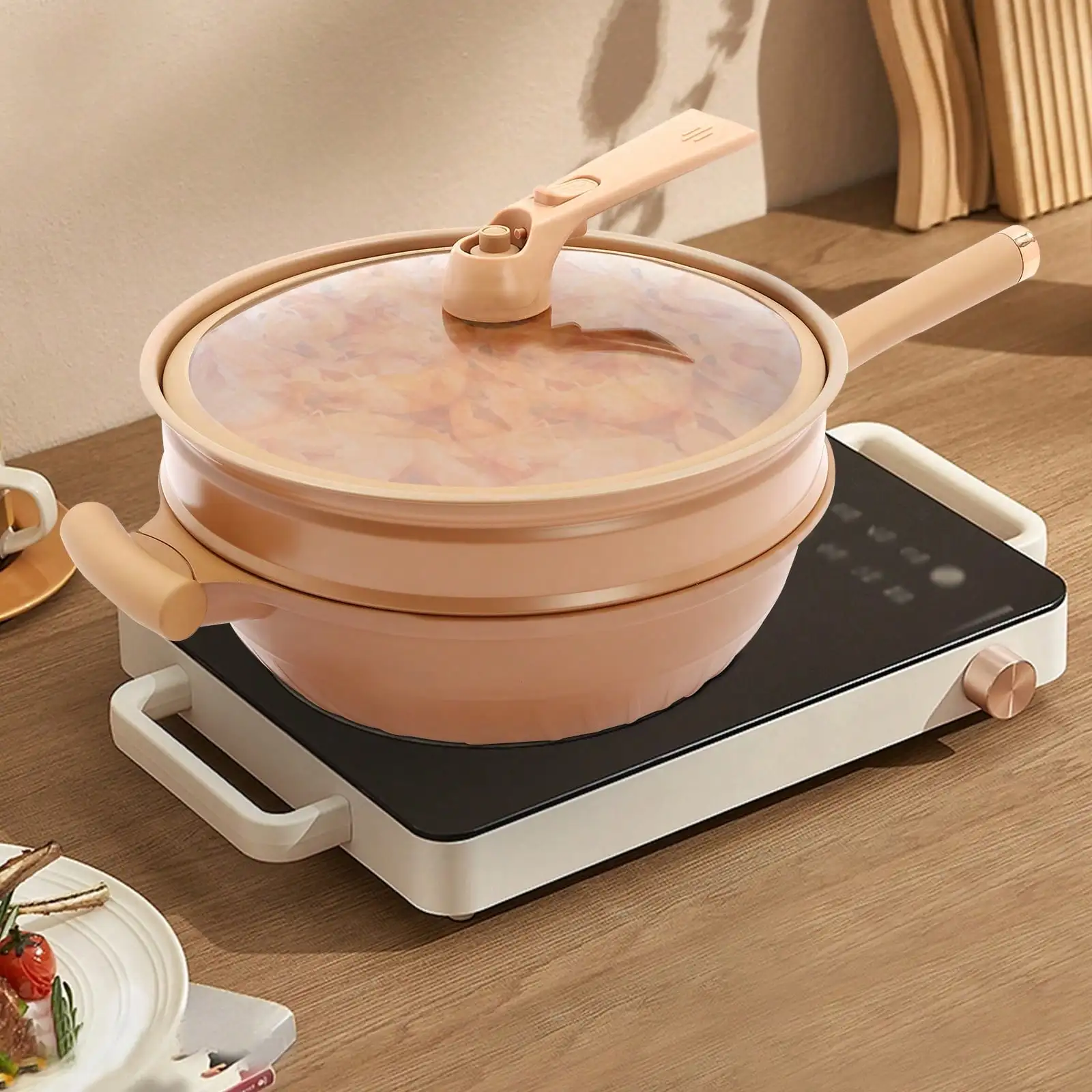 Micro Pressure Cooker Multifunctional   Pottery Clay Non-Stick Clay Pot, Micro Pressure Cooker With Steamer Basket For Cooking