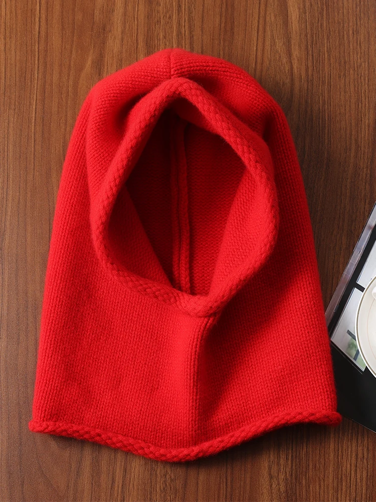 

Korean Style Pure Wool Neck Warmer Knitted Hat Thickened Balaclava Cap Casual Autumn Winter Woolen Hat for Middle-A...