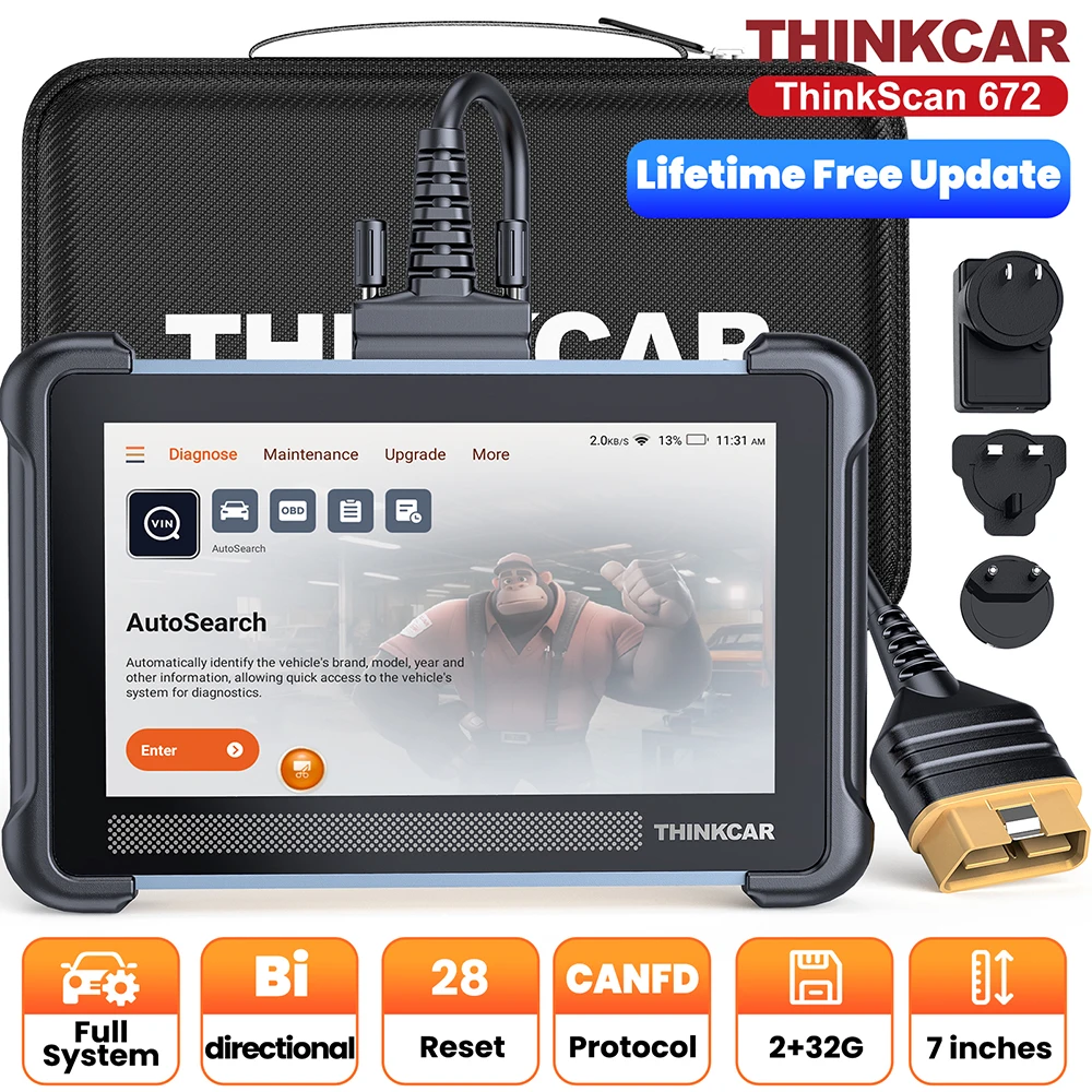 أداة تشخيص السيارة الاحترافية THINKCAR THINKSCAN 672 CANFD ثنائية الاتجاه 28 إعادة تعيين نظام IMMO الكامل الماسحات الضوئية Obd2 التلقائية المجانية
