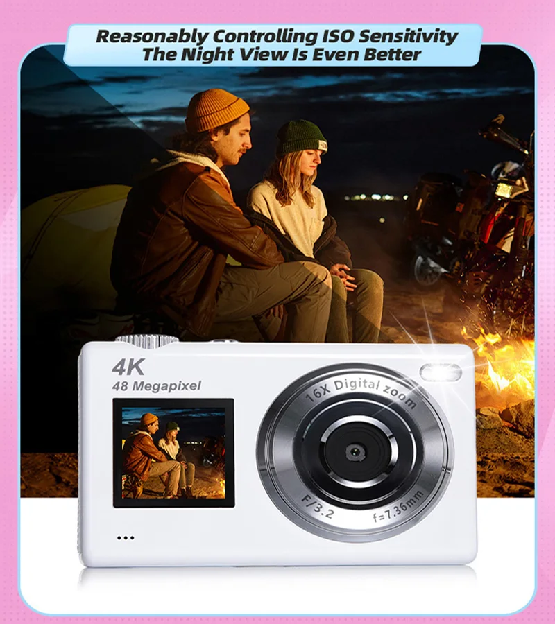 

New 4K Digital Camera 1080P HD Travel Cameras 48Megapixels Cam for students Campus Selfie Entry-Level Photography Mini Retro CCD
