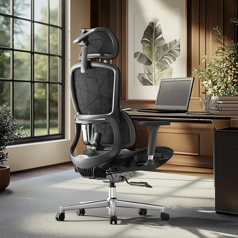 

Ergonomic High-Back Office Chair for Big & Tall, Mesh with 6-Way Lumbar, Adjustable Armrests, Black (No Footrest)
