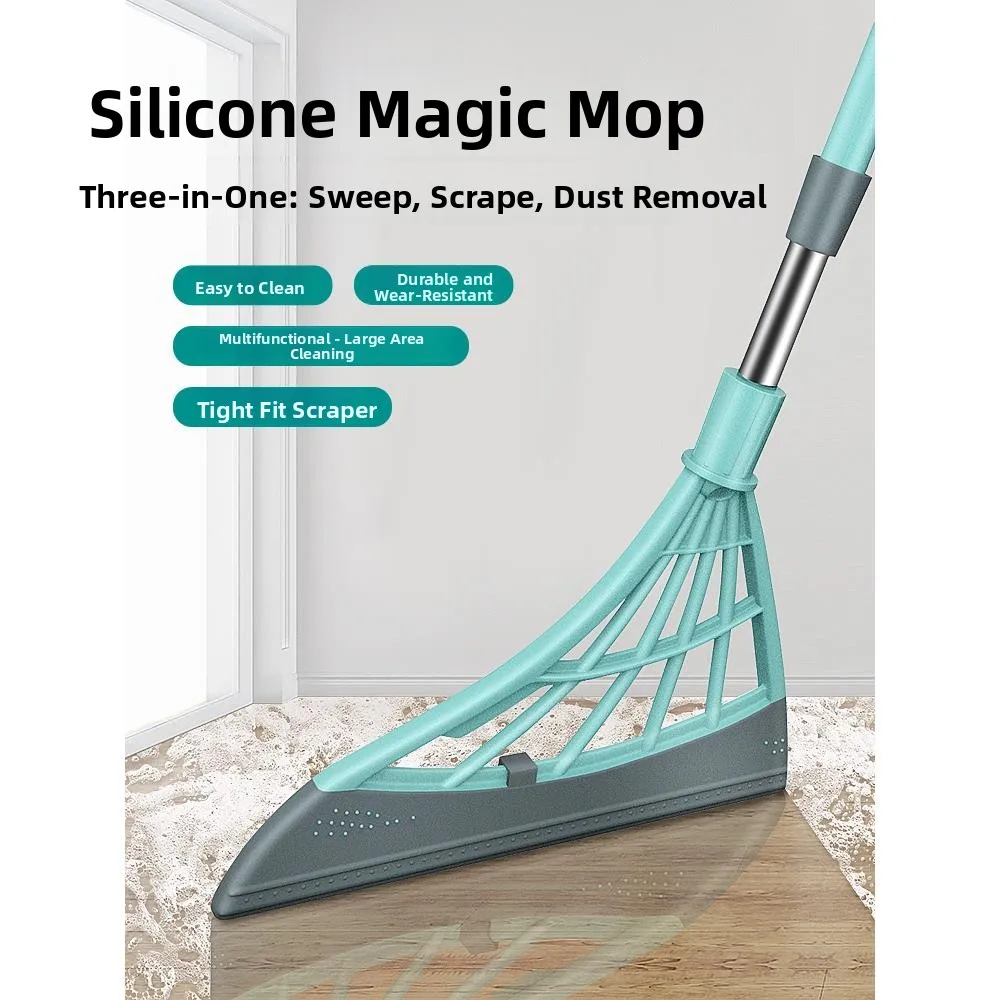 魔法のほうきフロア清掃ツール-シリコン製ヘアフリー家庭用浴室スクイジー-水切り器-ソフトシリコンダストパンとブラシ
