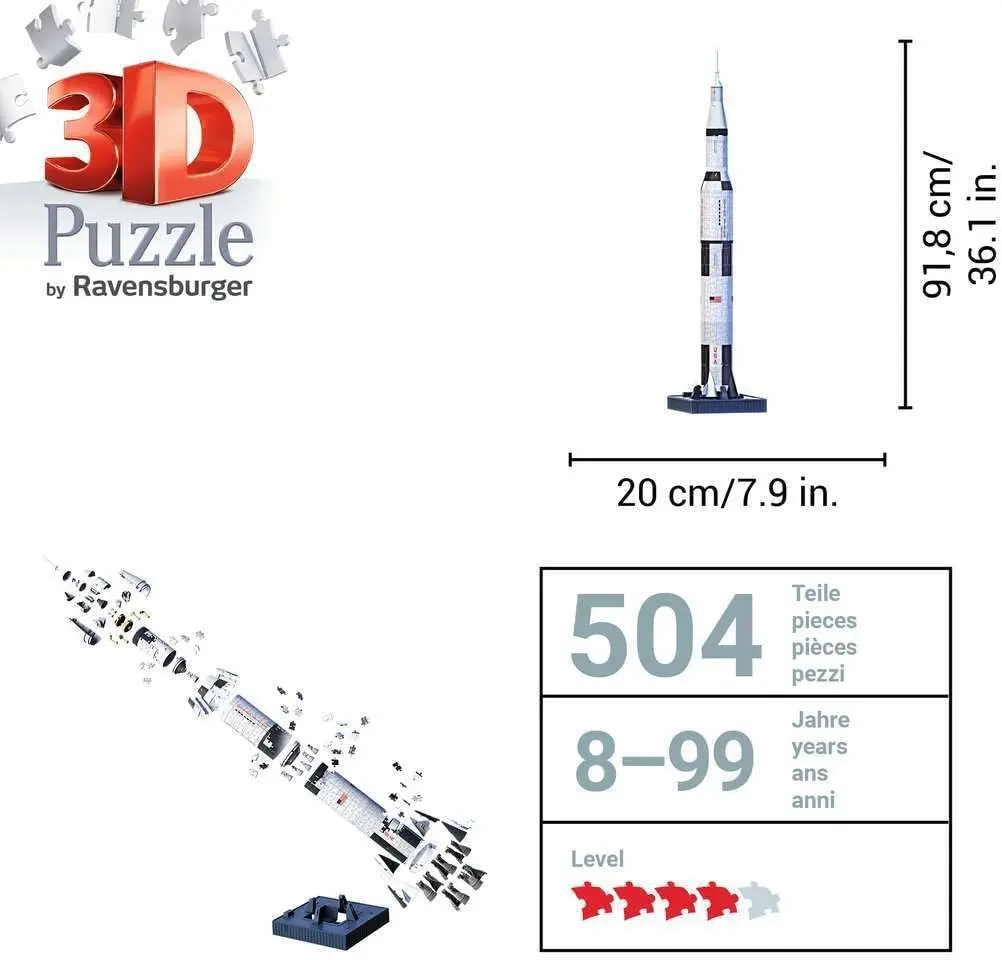 Apollo Saturn V Rocket Edition: 어린이를 위한 3D 직소 퍼즐 |   440개 조각 |   정통 우주선 복제품 |   EasyClick 기술
