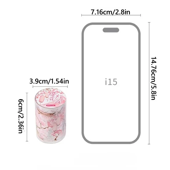 Paket 6 Gulungan - Set Stiker Pita Bertema Arsitektur Bunga Sakura - Seri Lagu Cinta Bunga Sakura - Tahan Air, Potongan Bentuk Bunga Sakura, Perekat Sendiri - Cocok untuk Scrapbooking, Junk Journal, dan Stiker Kolase Planner