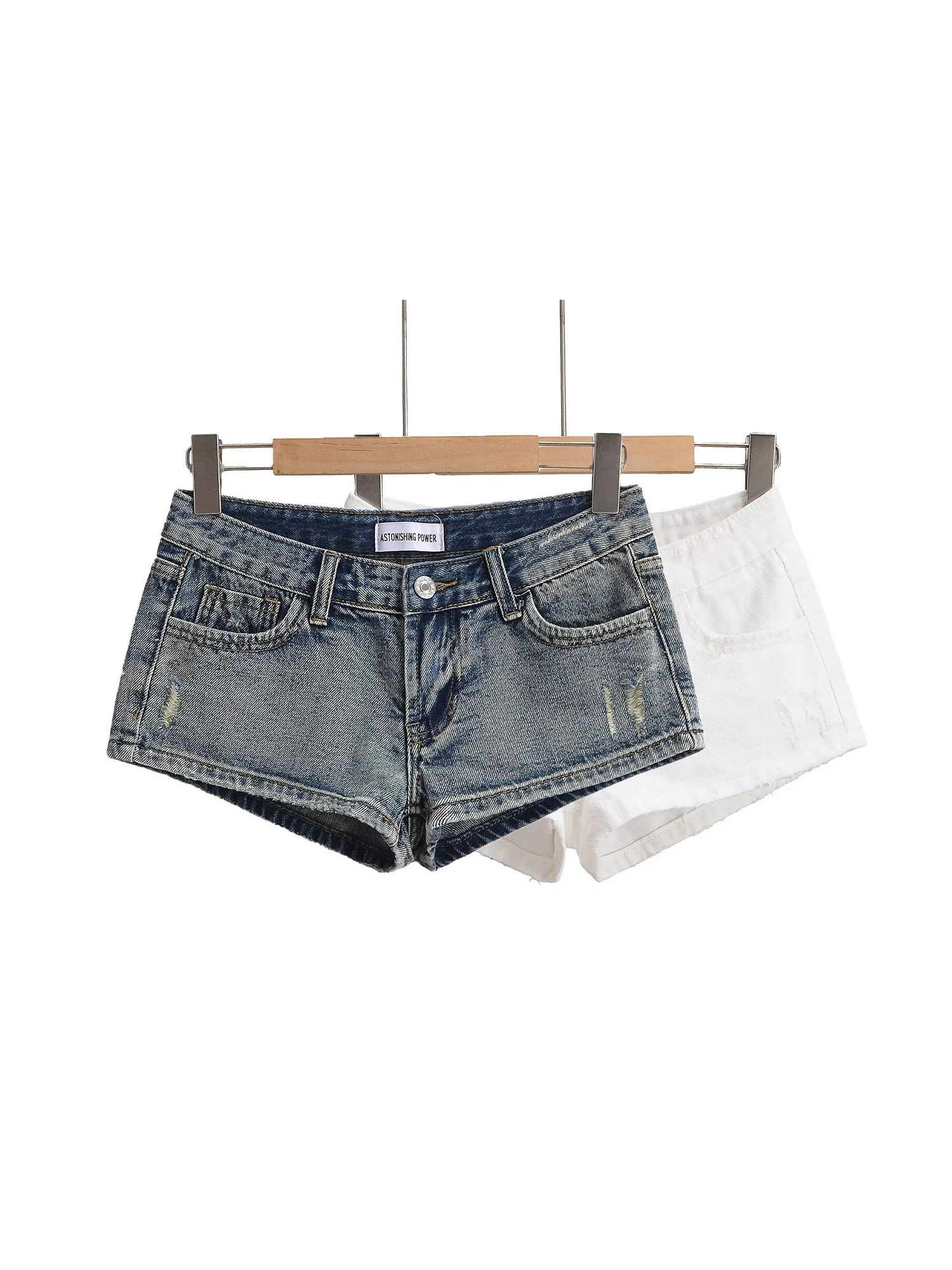Women's Blue Ripped Denim Shorts Vintage 2000s Y2k Gyaru Low Rise A-Line Micro Jeans Shorts Hot Cowboy Pants Shorts Summer 2026