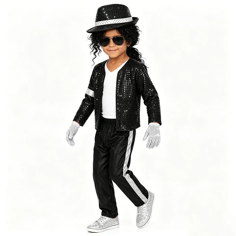 Kostum Cosplay Jackson Bintang Pop Anak-anak Dewasa 80-an 90-an Pakaian Keluarga Cocok untuk Pertunjukan Panggung Karnaval Halloween Tarian Hip Hop