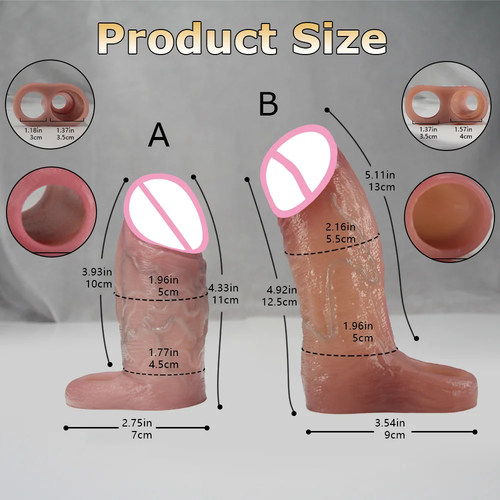 Thick Realistic Cock Sleeve Lock Sperm Penis Ring Adult Men Sex Toy Soft Silicone Dick Sleeve Enlargement 18+ Sexy Toy For Men