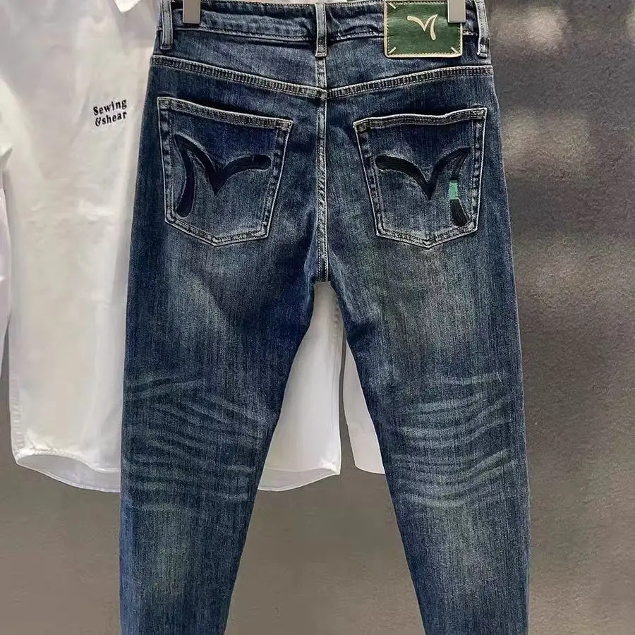 Menswear Clothing Retro Jeans Men's Spring and Summer 2025 New High-end Embroidered Trousers Small Straight Feet Slim Trend Men