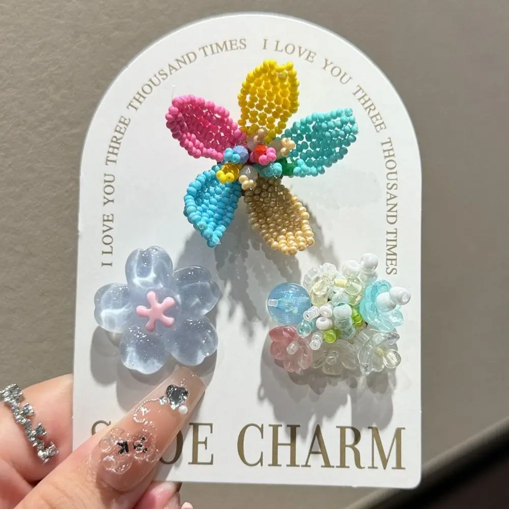 3pcs/set Flower Bead Chain Crystal Shoe Charms Sparkling Handmade Jelly Flower Charm Elegant Korean Style Jelly Shoes Charm