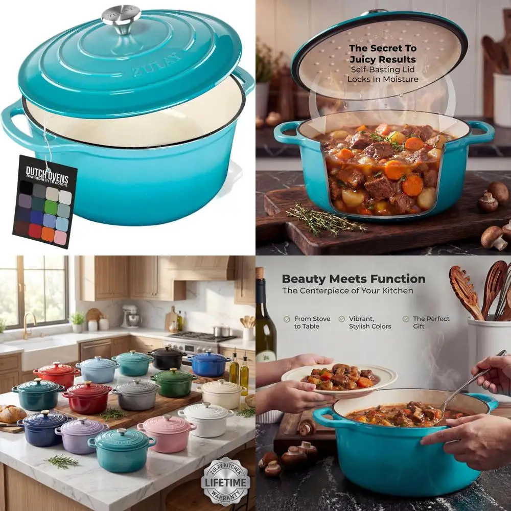 

6 Quart Light Blue Enamel Cast Iron Dutch Oven with Lid – Durable & Oven Safe up to 500° for Baking, Stewing, Braising & Roastin